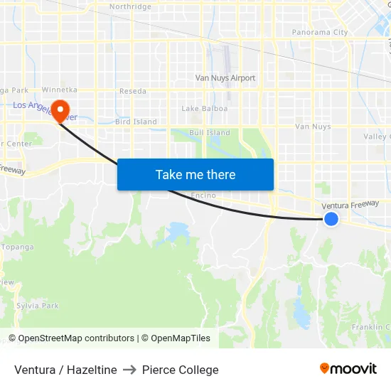 Ventura / Hazeltine to Pierce College map