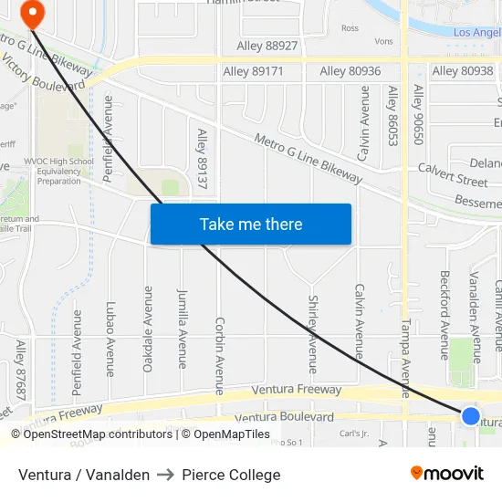 Ventura / Vanalden to Pierce College map