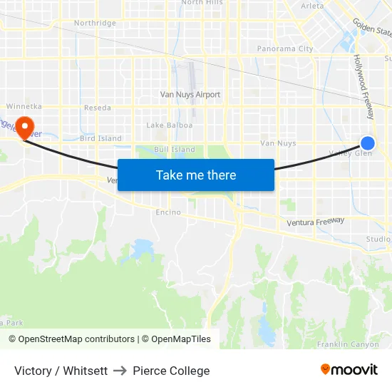 Victory / Whitsett to Pierce College map