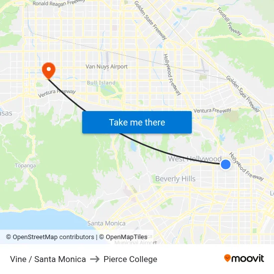 Vine / Santa Monica to Pierce College map