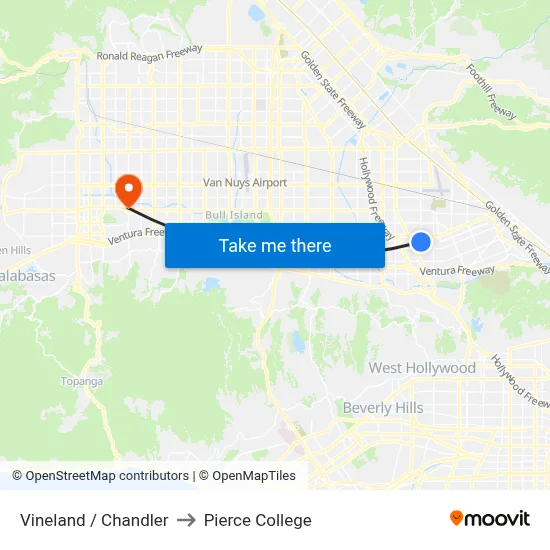 Vineland / Chandler to Pierce College map