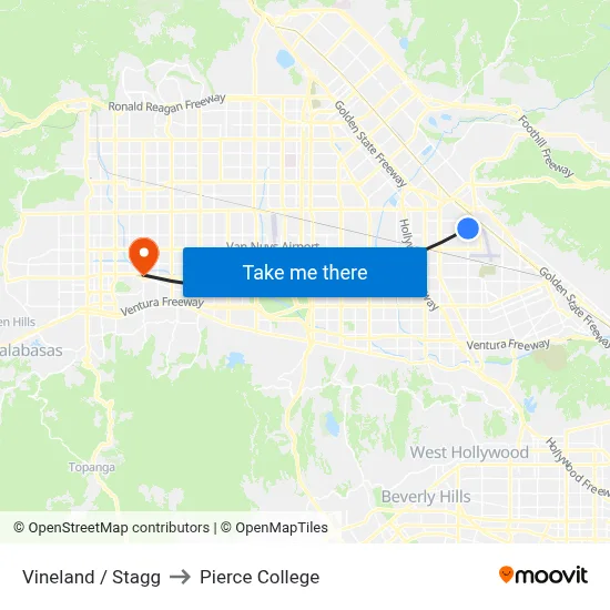 Vineland / Stagg to Pierce College map