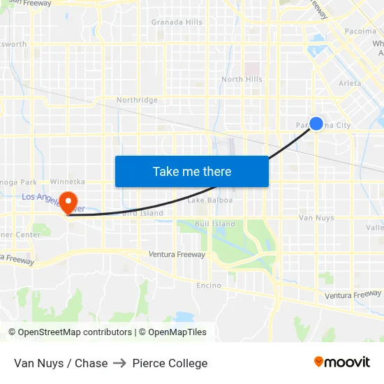 Van Nuys / Chase to Pierce College map