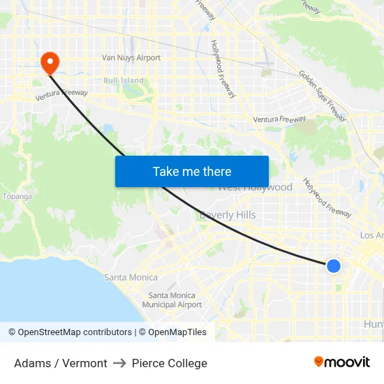 Adams / Vermont to Pierce College map
