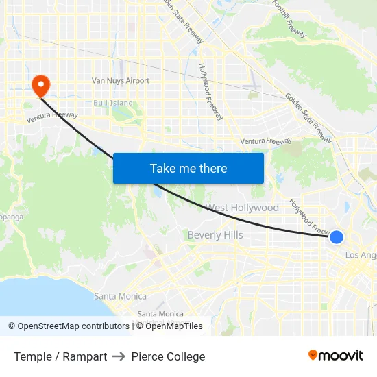 Temple / Rampart to Pierce College map