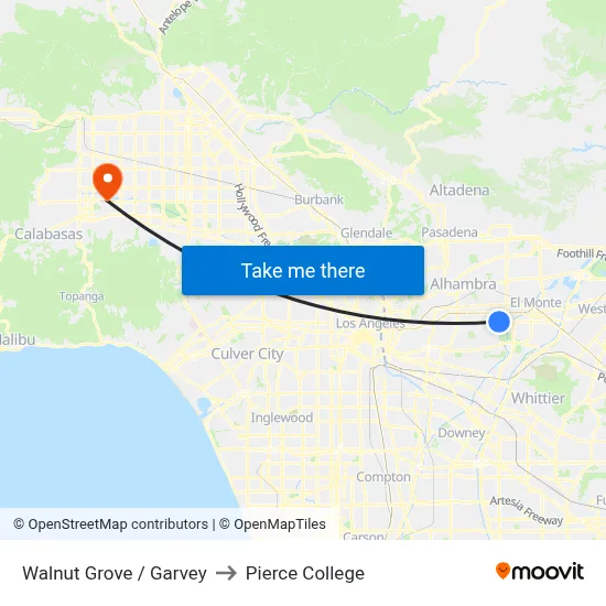 Walnut Grove / Garvey to Pierce College map