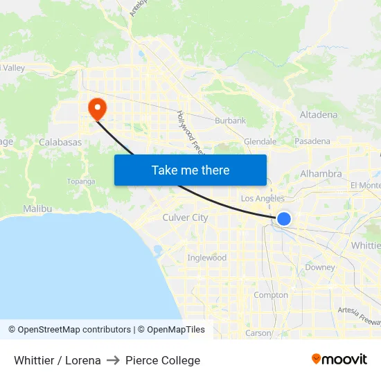 Whittier / Lorena to Pierce College map