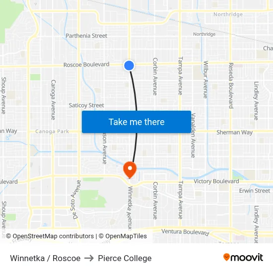 Winnetka / Roscoe to Pierce College map