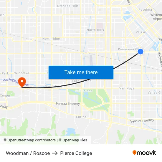 Woodman / Roscoe to Pierce College map