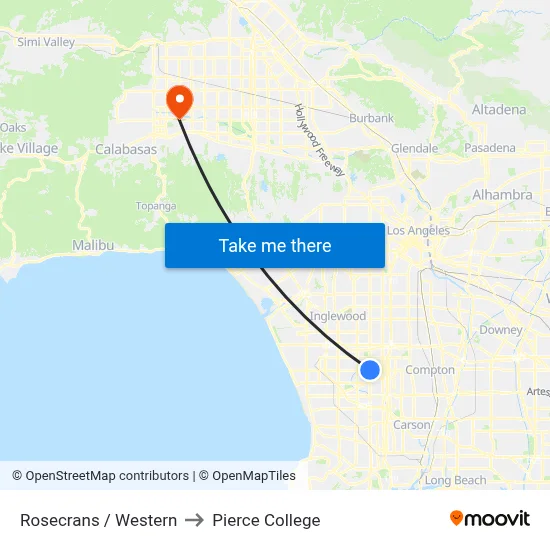 Rosecrans / Western to Pierce College map