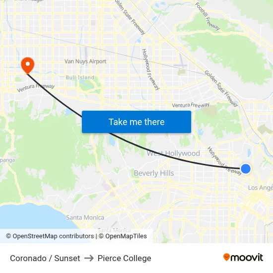 Coronado / Sunset to Pierce College map