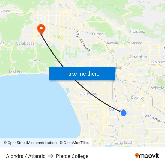 Alondra / Atlantic to Pierce College map