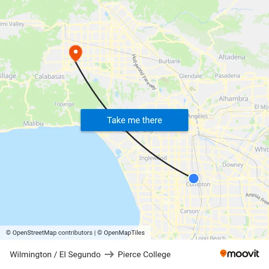 Wilmington / El Segundo to Pierce College map