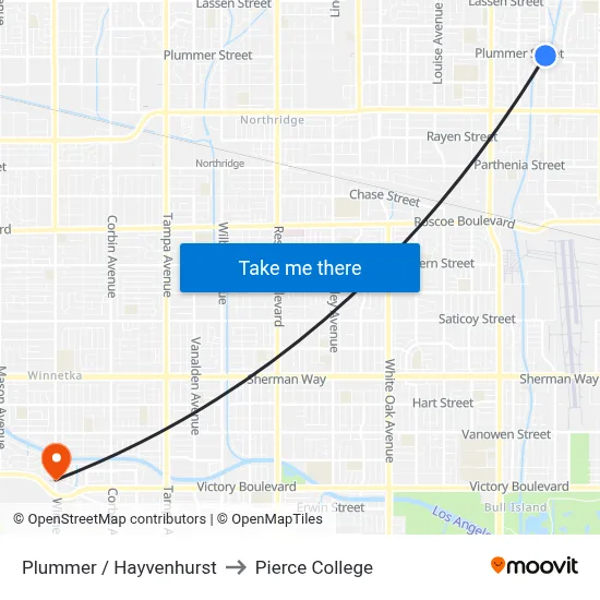 Plummer / Hayvenhurst to Pierce College map
