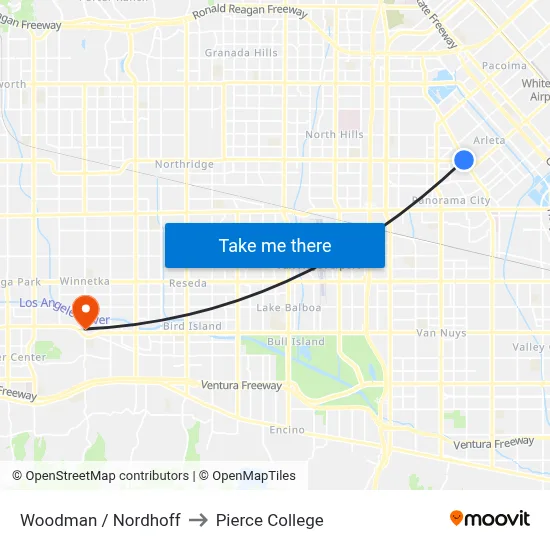 Woodman / Nordhoff to Pierce College map