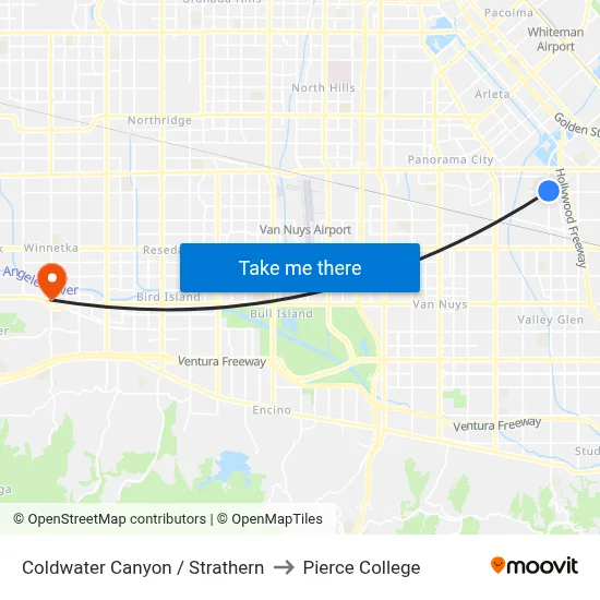 Coldwater Canyon / Strathern to Pierce College map