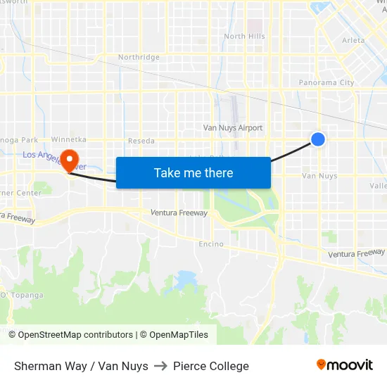 Sherman Way / Van Nuys to Pierce College map
