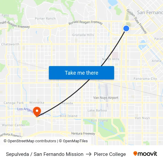 Sepulveda / San Fernando Mission to Pierce College map