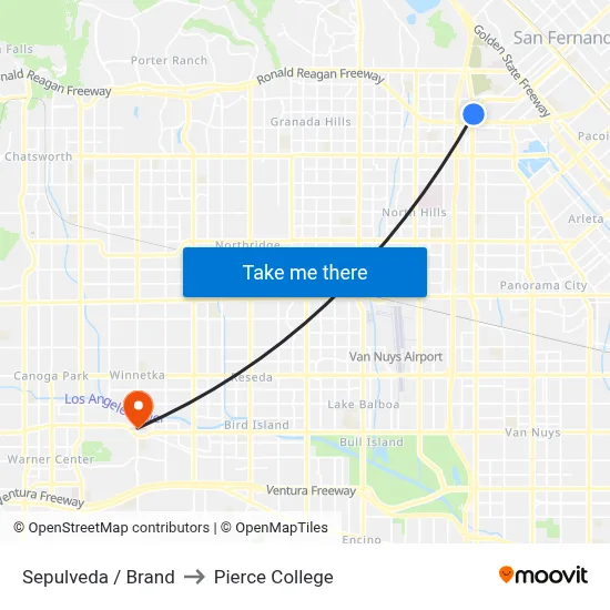 Sepulveda / Brand to Pierce College map