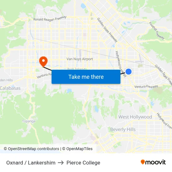 Oxnard / Lankershim to Pierce College map