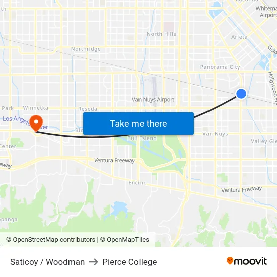 Saticoy / Woodman to Pierce College map