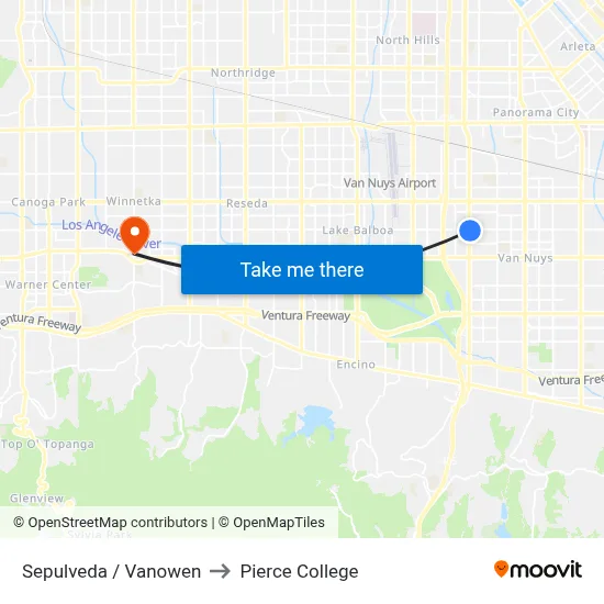 Sepulveda / Vanowen to Pierce College map