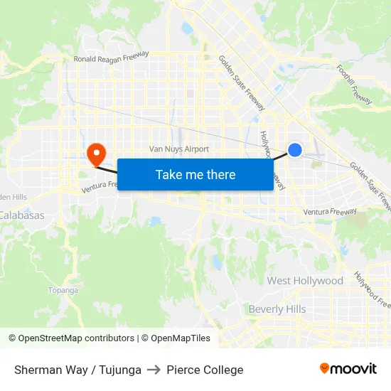 Sherman Way / Tujunga to Pierce College map