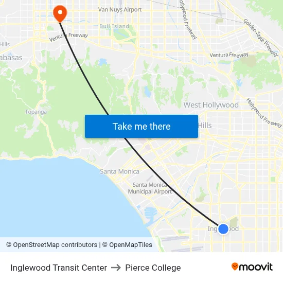 Inglewood Transit Center to Pierce College map