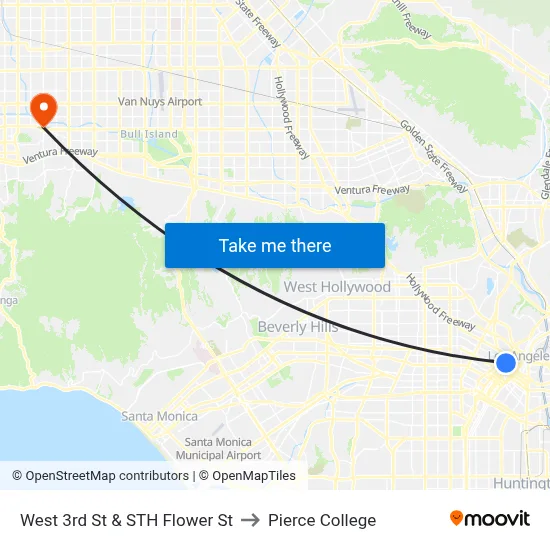West 3rd St & STH Flower St to Pierce College map