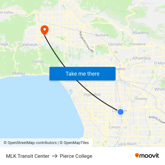 MLK Transit Center to Pierce College map