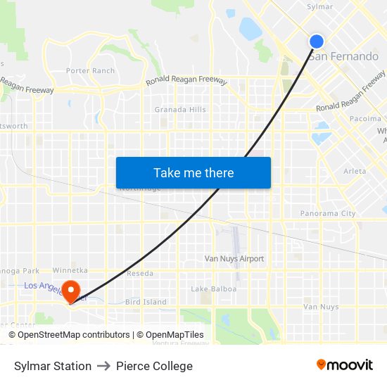 Sylmar Station to Pierce College map