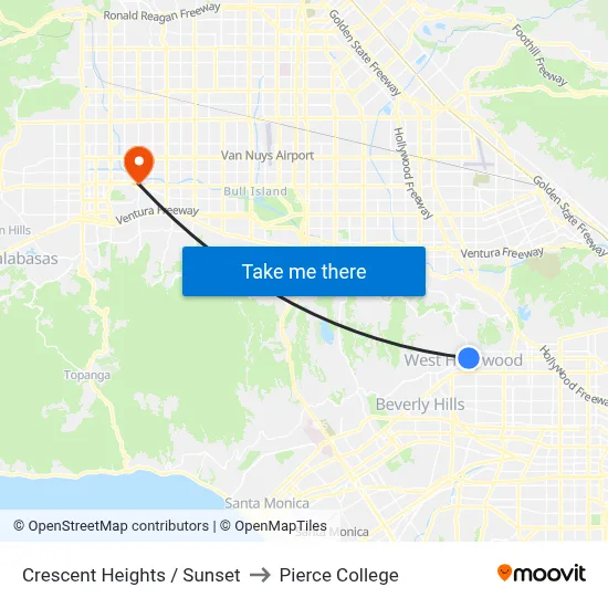 Crescent Heights / Sunset to Pierce College map
