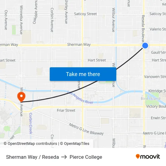 Sherman Way / Reseda to Pierce College map