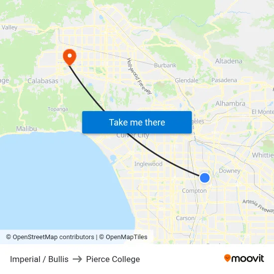 Imperial / Bullis to Pierce College map