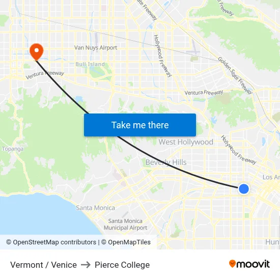 Vermont / Venice to Pierce College map