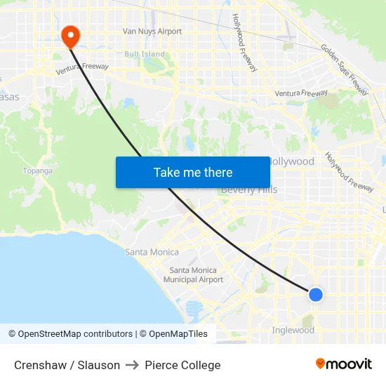 Crenshaw / Slauson to Pierce College map