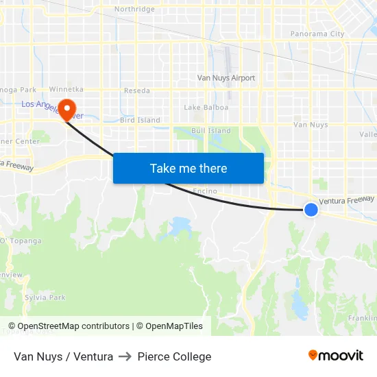 Van Nuys / Ventura to Pierce College map