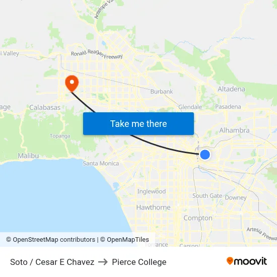 Soto / Cesar E Chavez to Pierce College map