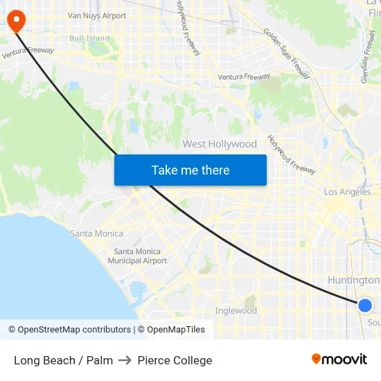 Long Beach / Palm to Pierce College map