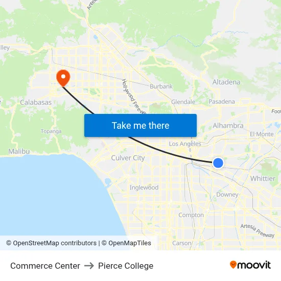 Commerce Center to Pierce College map