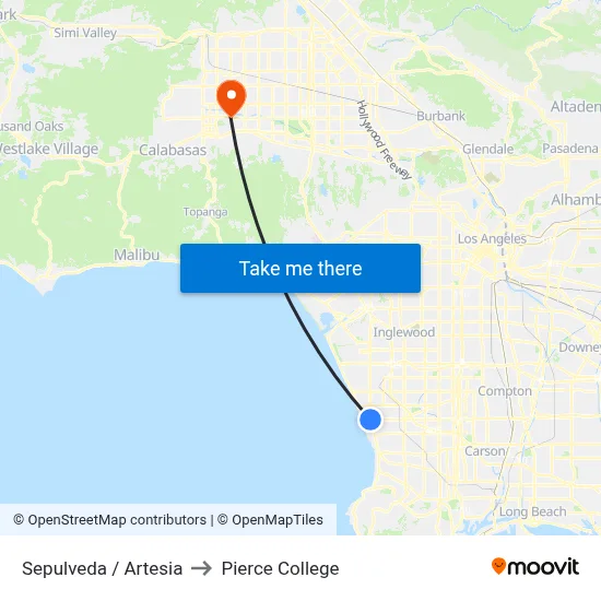 Sepulveda / Artesia to Pierce College map