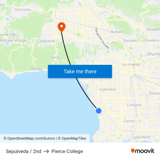 Sepulveda / 2nd to Pierce College map
