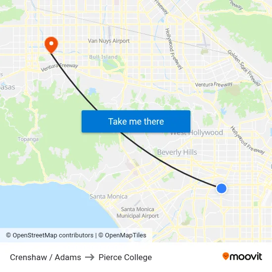 Crenshaw / Adams to Pierce College map