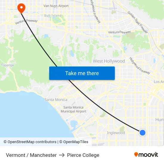 Vermont / Manchester to Pierce College map