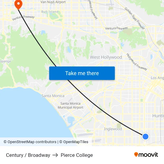Century / Broadway to Pierce College map