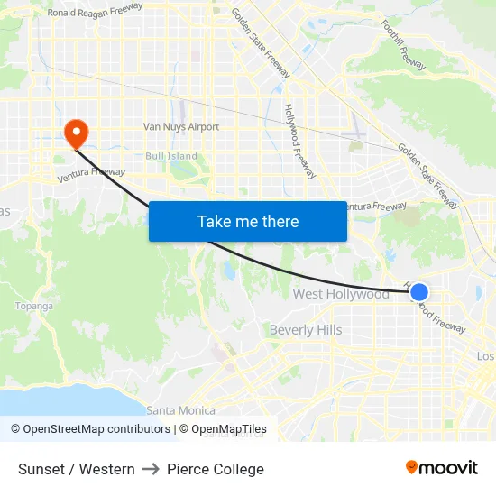 Sunset / Western to Pierce College map
