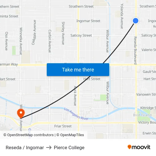 Reseda / Ingomar to Pierce College map
