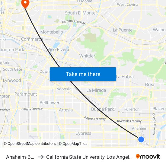 Anaheim-Ball to California State University, Los Angeles map