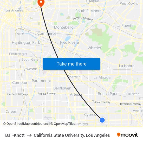 Ball-Knott to California State University, Los Angeles map