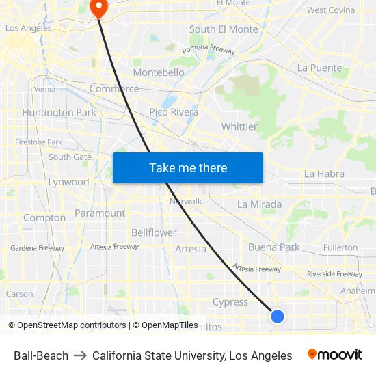 Ball-Beach to California State University, Los Angeles map